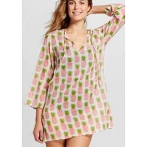Rock Flower Paper Flora Womens M Pink Pineapple Tunic Beach Cover-up Lightweight